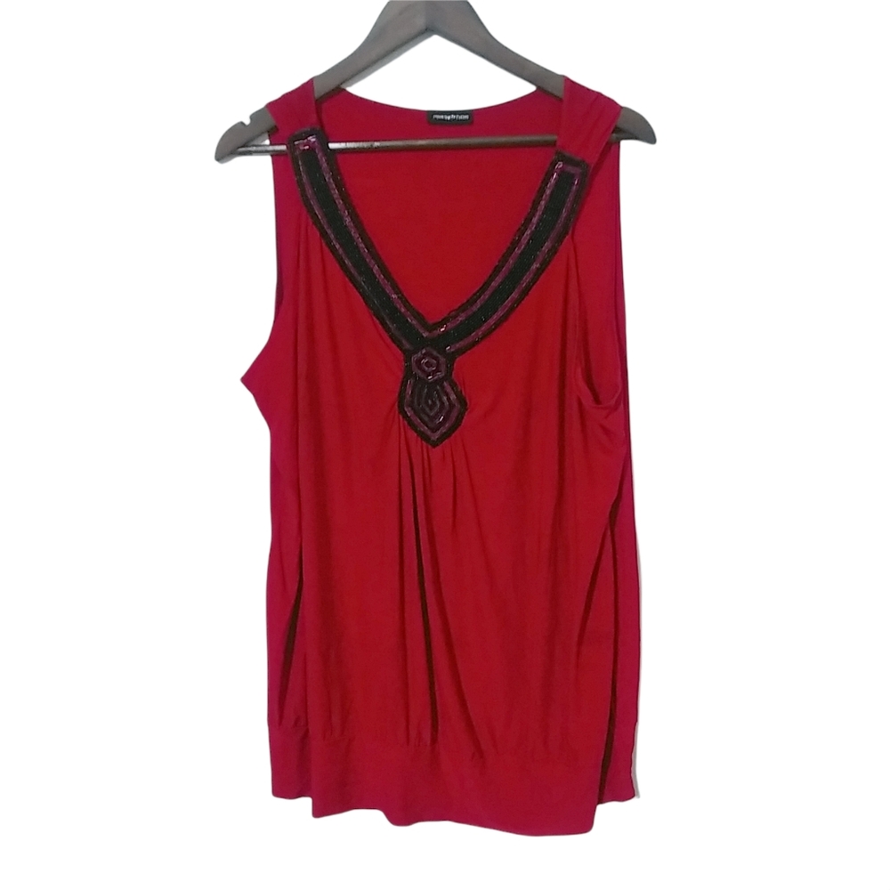 Perseption 2X Red Black Beaded Top Plus